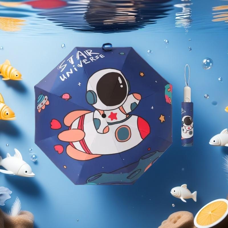 Schöner Astronaut Weltraumforscher Automatischer Regenschirm Reflektierendes Streifendesign Recycling ohne Rückprall Sonnenschirm, 1 Stück