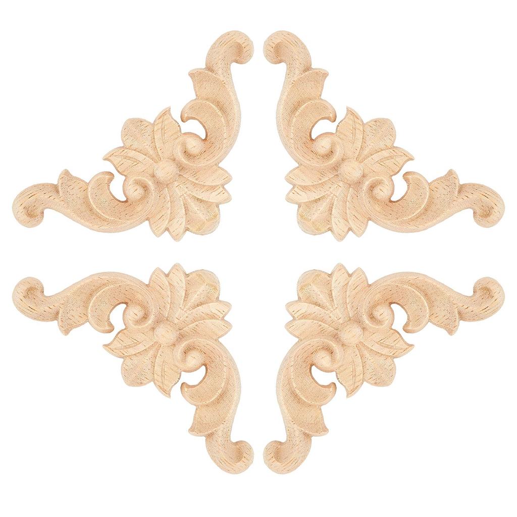 SUPERFINDINGS 10pcs Wooden Applique Frame Corner, Unfinished Wood Carving Decorations for Door Wall Window Furniture DIY Decor (42x87x7mm)