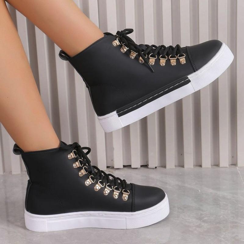 Large Size Casual High-top Boots for Women's Autumn and Winter New Lace-up Sports Leather Boots for Women's Cotton Boots for Women