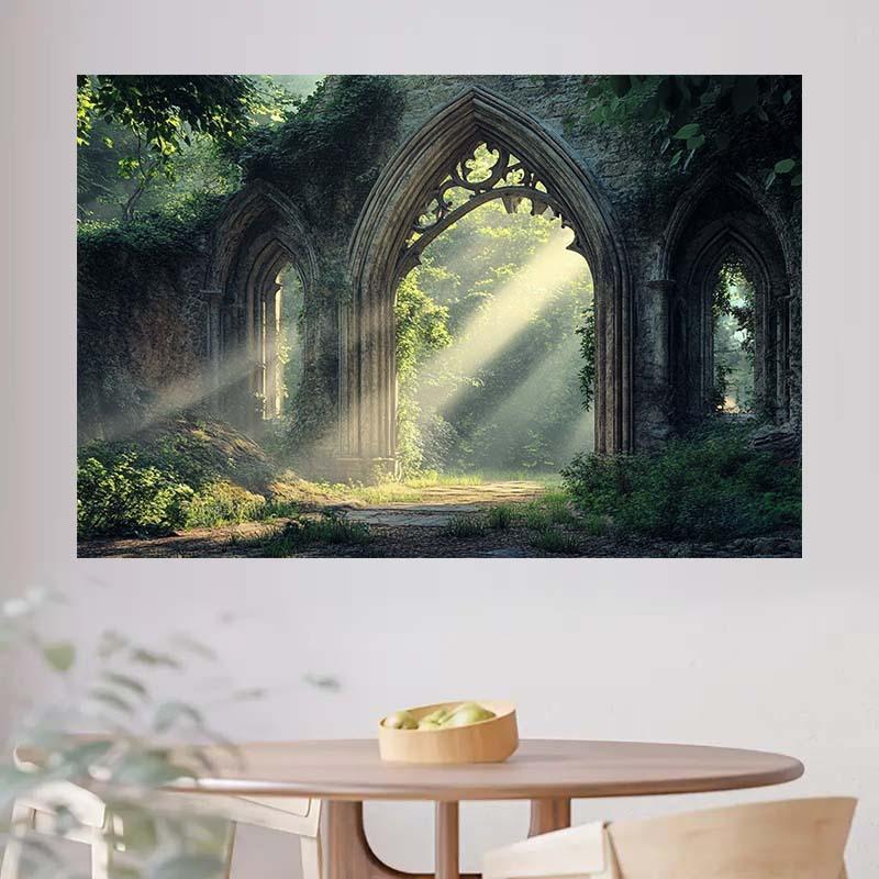 1 Magic Forest Ruins Gothic Arch Stone Carving Theme Background Banner Multiple Sizes To Choose from