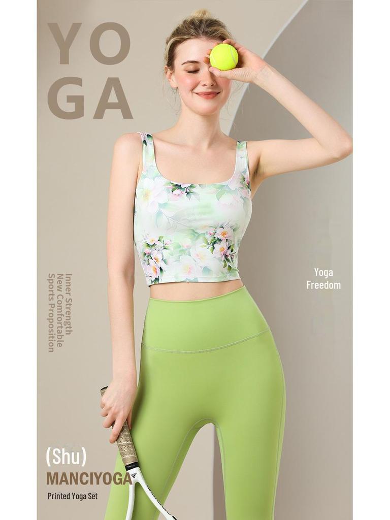 Farbenfrohe bedruckte Yoga-Weste & Sport-BH mit Brustpolster für Damen