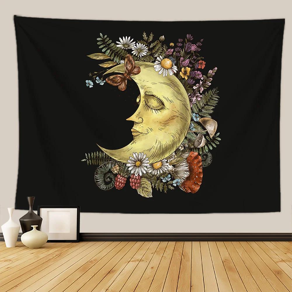 Botanischer Druck Florales Wandbehang Pilz-Wandteppich Vintage Boho Wildblumen Gemüse-Wandteppich Bunte Heimdekoration