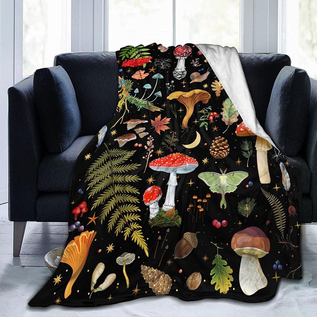 Mushroom Hippie Teppe Moth Gothic Witchy Flanell Teppe for All Season Sun Moon Fuzzy Soft Sofa Kontor Teppe