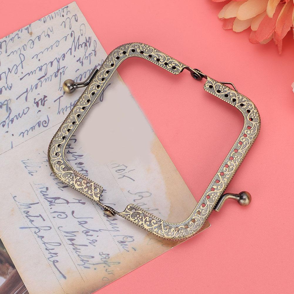 2pcs DIY Bag Handle Green Bronze Square Purse Frame Embossed Metal Handbag Handle (8.5cm)