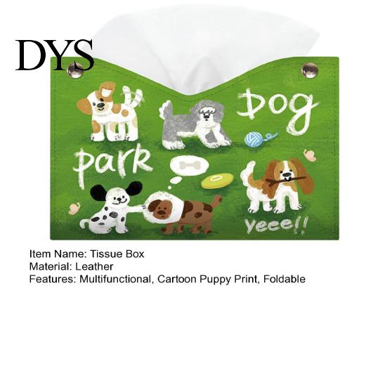 Foldable Paper Storage Leather Tissue Box Cover with Cartoon Puppies Pattern, Desktop Organizer, Napkin Holder Home Solution Case, Facial Organizer