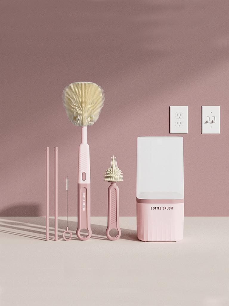 Reise-Babyflaschenbürsten-Set mit tragbarer Silikon-Flaschenbürste, Saugerreinigungsbürste, Strohhalmbürste und Flaschentrockenständer