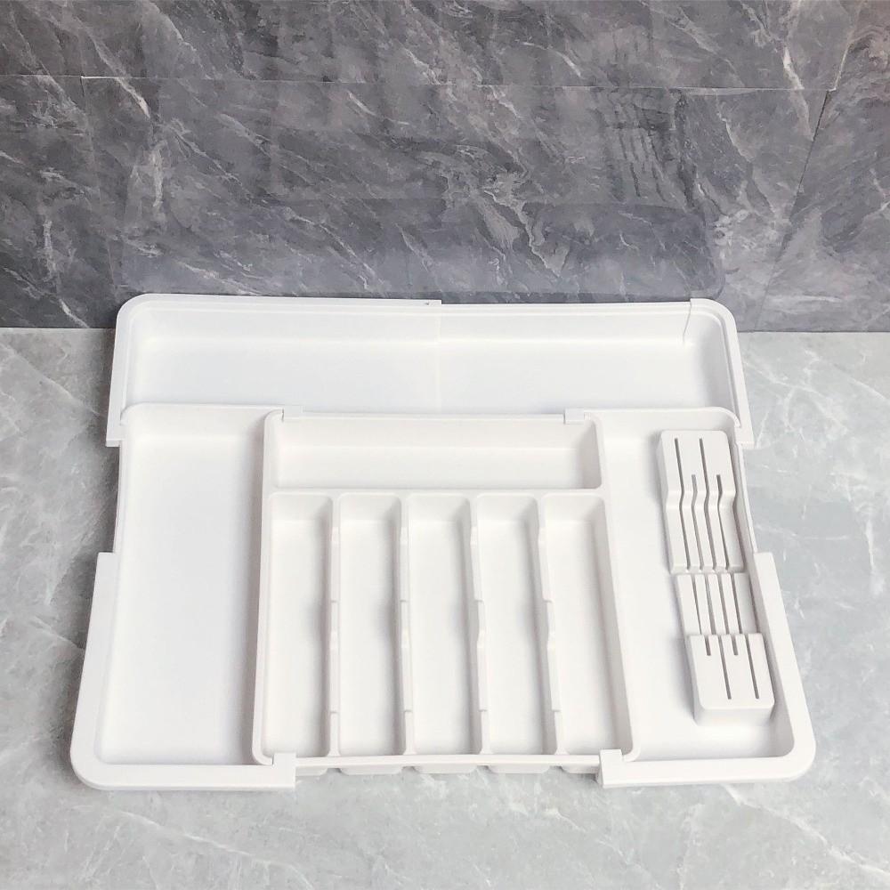 Retractable Drawer Storage Tray Partition Design Plastic Cutlery Organizer with Knife Holder Large-capacity Kitchen Storage Box