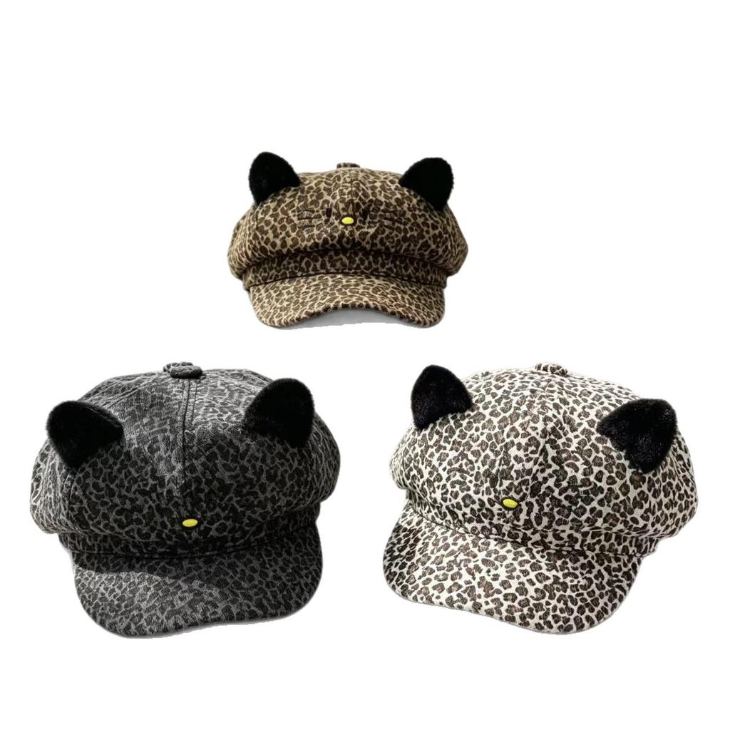 Simple Ears Classic Octagonal Hat Basin Hat Leopard Print Hat Beret Four Seasons Versatile Travel Fashion