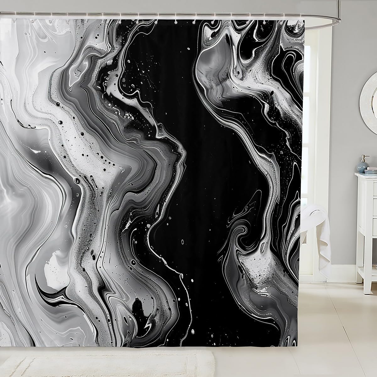 

1pc Black and White Shower Curtain for Bathroom Decor 72 L x 72 W Modern Abstract Marble Bath Curtain Aesthetic Ink Textu 90x180cm