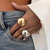 Överdriven Metall Glansig Rund Kulformad Ring för Kvinnor Män Mode Guld Silver Färg Geometrisk Justerbar Ring Smycken