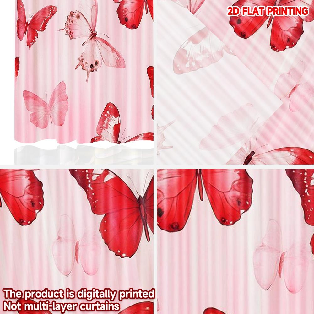 2D flat printing 2pcs Curtains Valentine's Red Butterflies Digital Printed Polyester Drapes Party Decorations Use for Door Wall