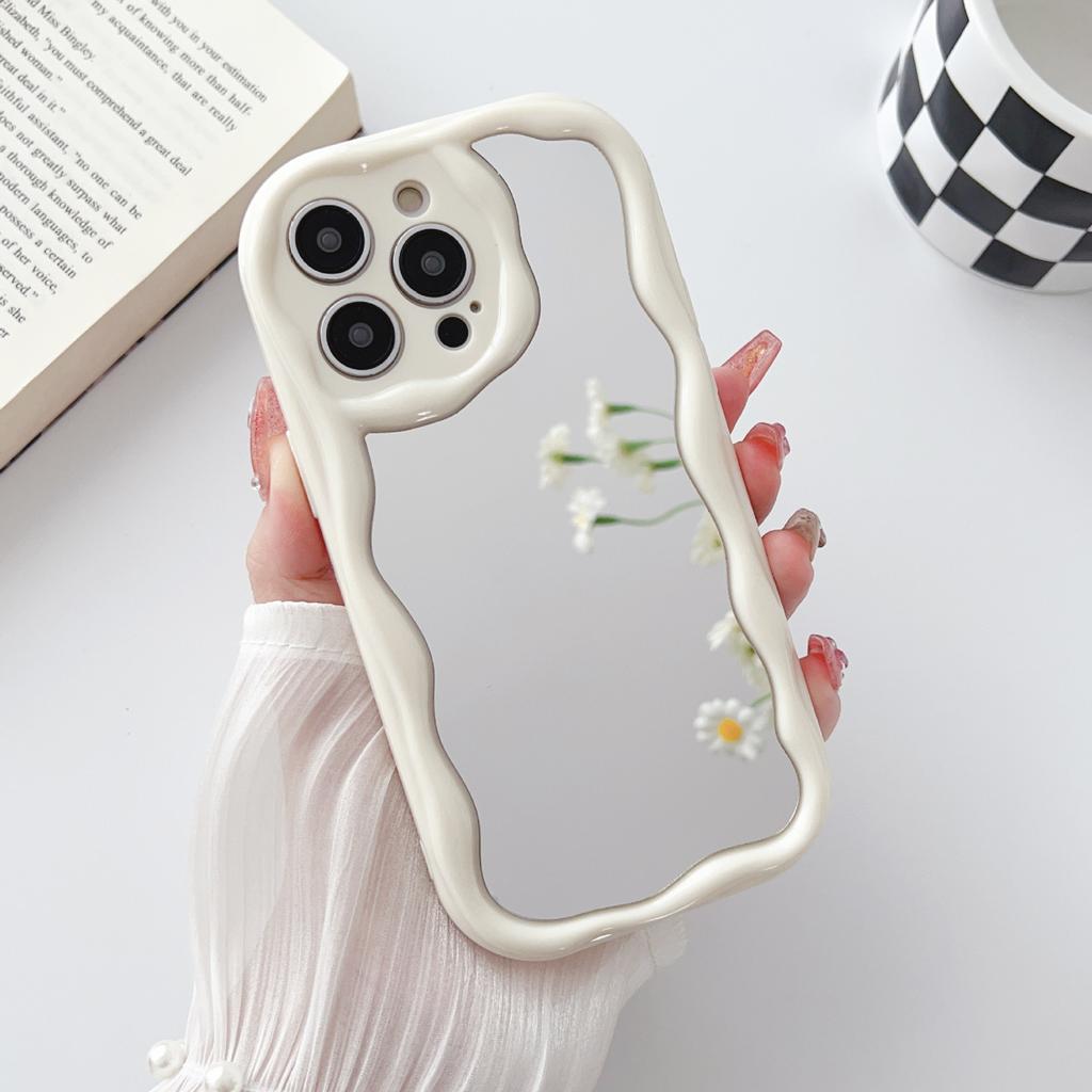 Cream Texture Casing Wavy Edge Soft Silicone Cover Phone Case For OPPO Realme OnePlus Vivo Mirror Back Shell