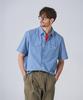 Geonjiulleunseu Chambray Work Short Sleeve Shirt - Light Blue