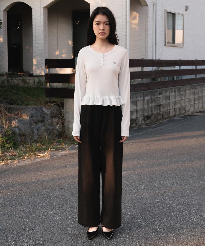 DEHEVE Frill Henley Neck Long Sleeve [Ivory]