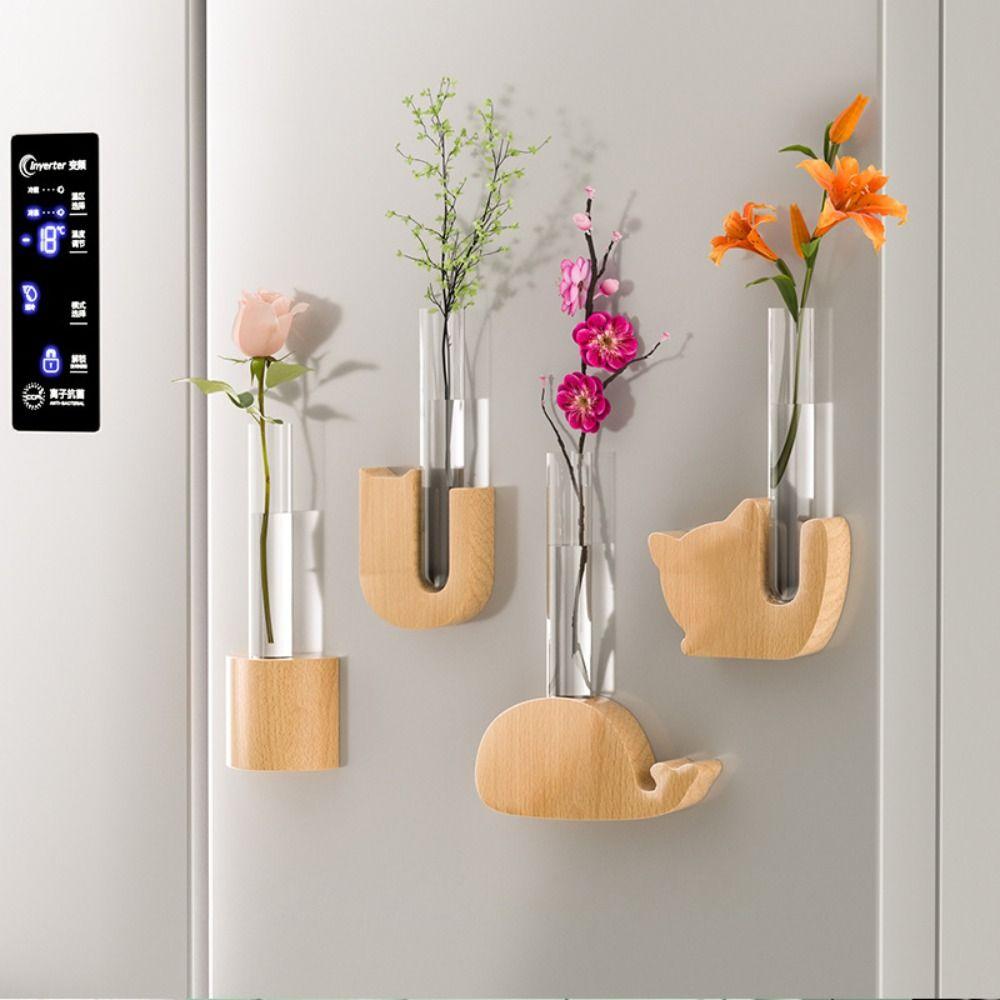Wooden Test Tube Vase Magnetic Mini Bonsai Creative Simulation Flower Vase