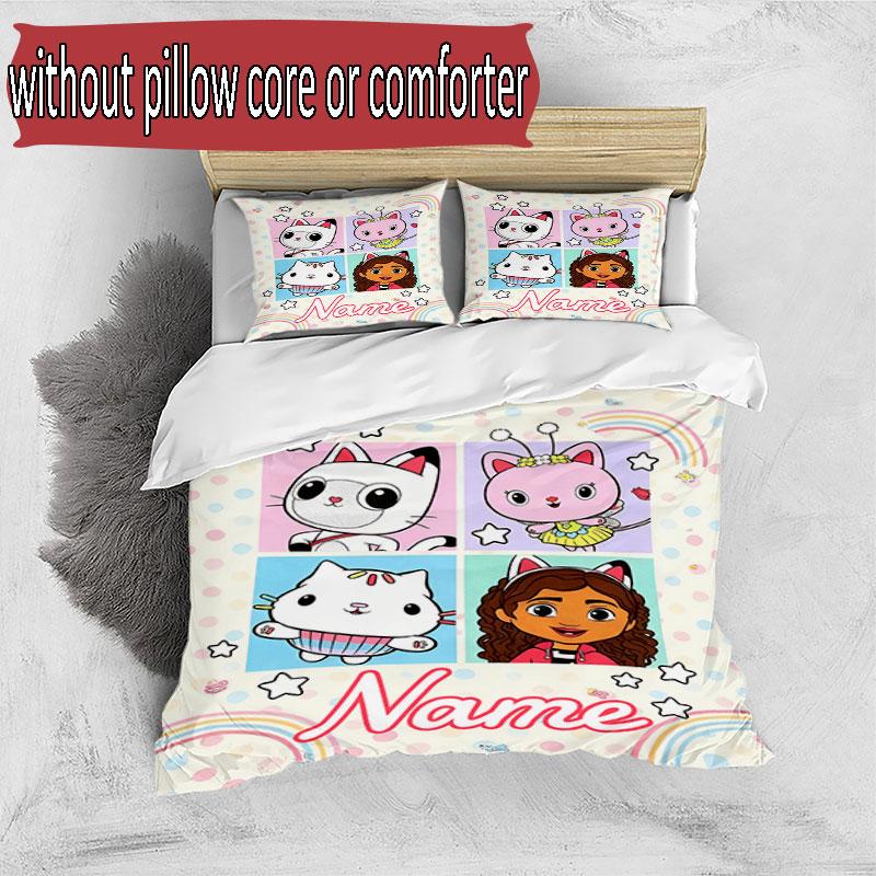 Set copripiumino 3 pezzi (1*Copripiumino + 2*Federe, Senza Nucleo), Set Biancheria da Letto Personalizzato con Nome e Motivo di Gabby's Dollhouse, Regalo Decorazione Camera da Letto