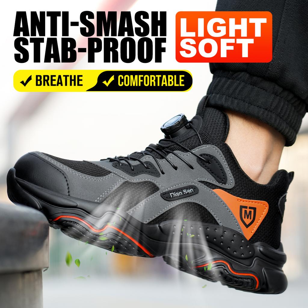 Mens Work Shoes Steel Toe Safety Boots Anti-smash Lightweight Breathable Sneakers Wear-resisting Slip ResistantConstruction Site