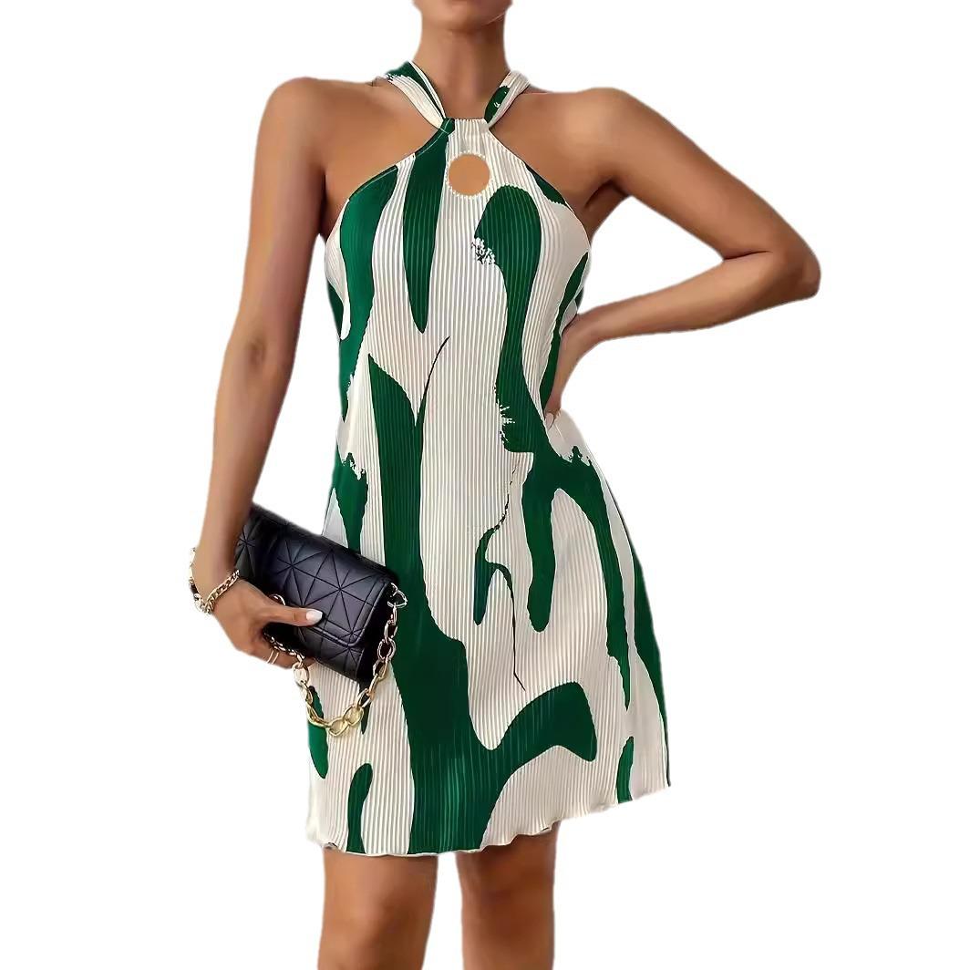 

European and American Women s Striped Sleeveless Halter Dress - 2024 Collection 3XL зелений