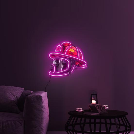 Firefighter Helmet Neon Sign LED Lamp Soft Glow Battery Powered Firefighter