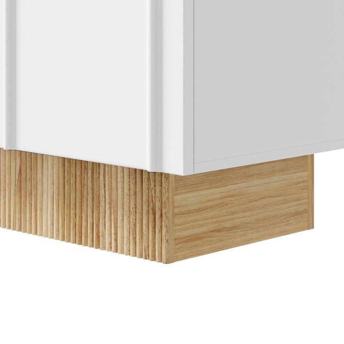Buffet moderne - MODERNLUXE - 160x38x75 cm - 4 portes - Structure en U - Design en relief - Panneaux de particules - Blanc+naturel