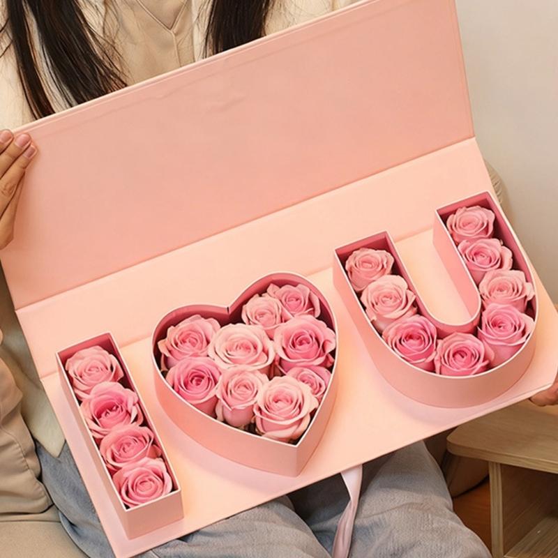 Cardboard Letter Combination Gift Box With Ribbon Flower Wrapping Container For Birthday Valentines Day Anniversary