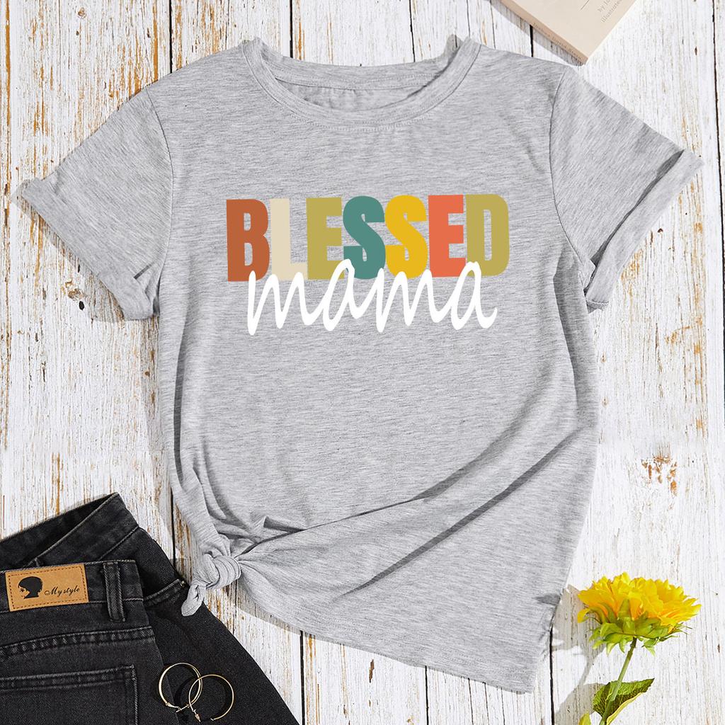 Cotton T-Shirt Short Sleeve Round Neck Women 2d Print Tops