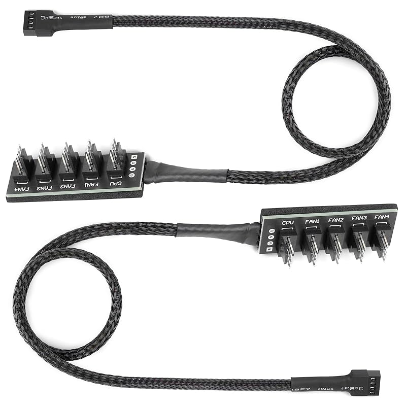 upHere 5 Way 4 Pin PWM Fan Splitter Cable,PC Fan Extension Cable, PWM Fan Extension Cable, for Computer ATX Case 4-Pin/3-Pin Cooling Fan Cable (2 Black 1 to 5 2-pack