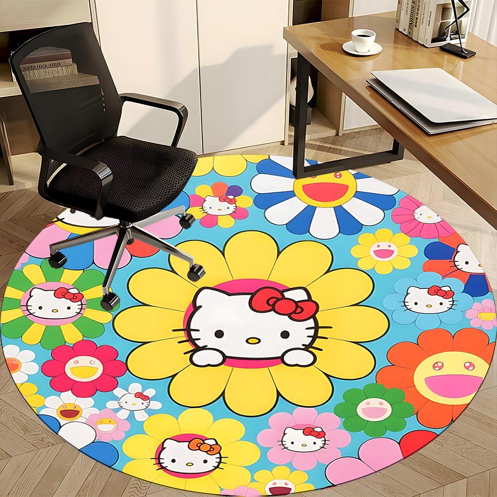 1pc Hello Kitty Chair Carpet for Office, Indoor Non Slip Washable Polyester Fiber Carpet, Mat For Office, Machine Washable