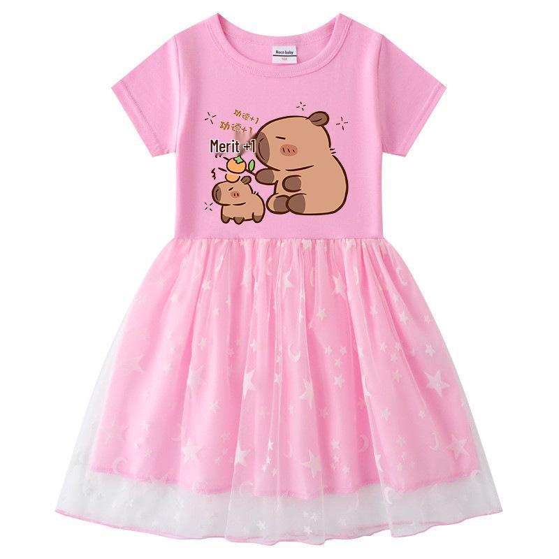 Kids' Korean Style Rainbow Sequin Princess Dress with Mesh Pleats - Short Sleeve for Summer, Long Sleeve for Spring/Autumn