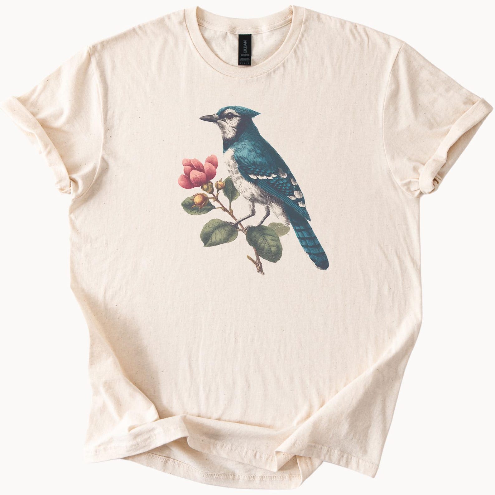 Blue jay bird floral graphic nature illustration animal art t shirt botanical garden bird lover tee 130