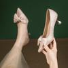 Elegant pointed high heels women's new Chinese light mouth single shoes bow sleeves high heels bridesmaid wedding national style women's shoes