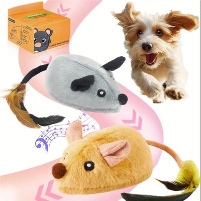 Plush Mouse Interactive Toy,Electric Cat Toy-LED Lights,  Squeaky Sounds, USB Rechargeable, Soft Fabric Material