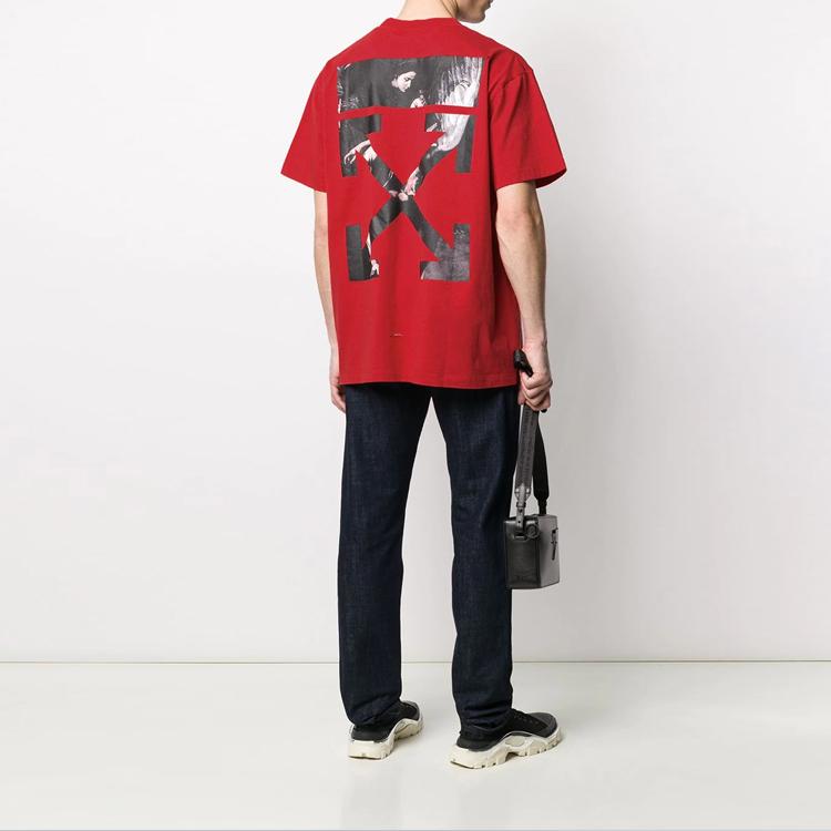 Off-White Oil Painting Arrow Print Loose T-Shirt Men Tops Red OMAA038S201850042088