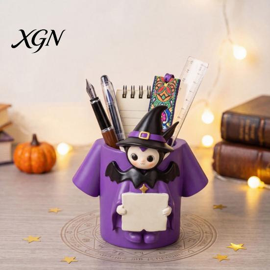 Halloween Desk Organizer Cute Witch Pen Holder, Resin Organizer, Makeup Brush Study Room Decor Cartoon Stationery Storage Container for Office School