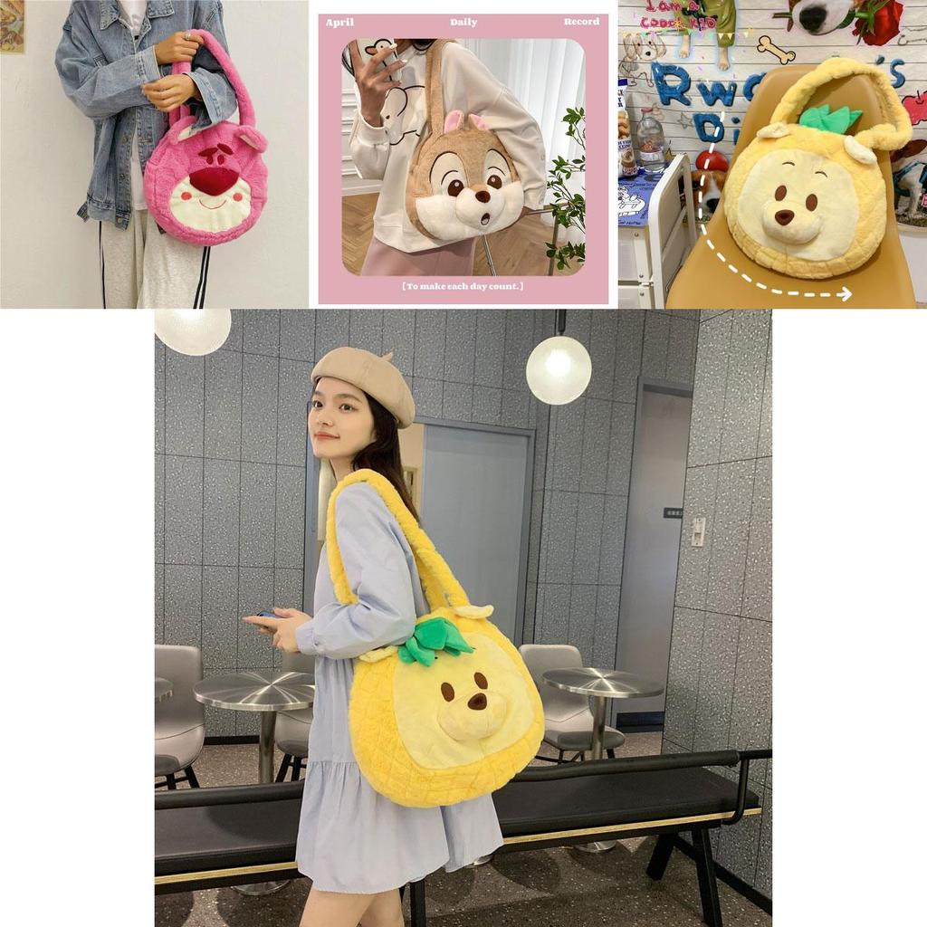 Pineapple Pup And Strawberry Bear Plush Cartoon Shoulder Bag Large Capacity Tote For Everyday Use