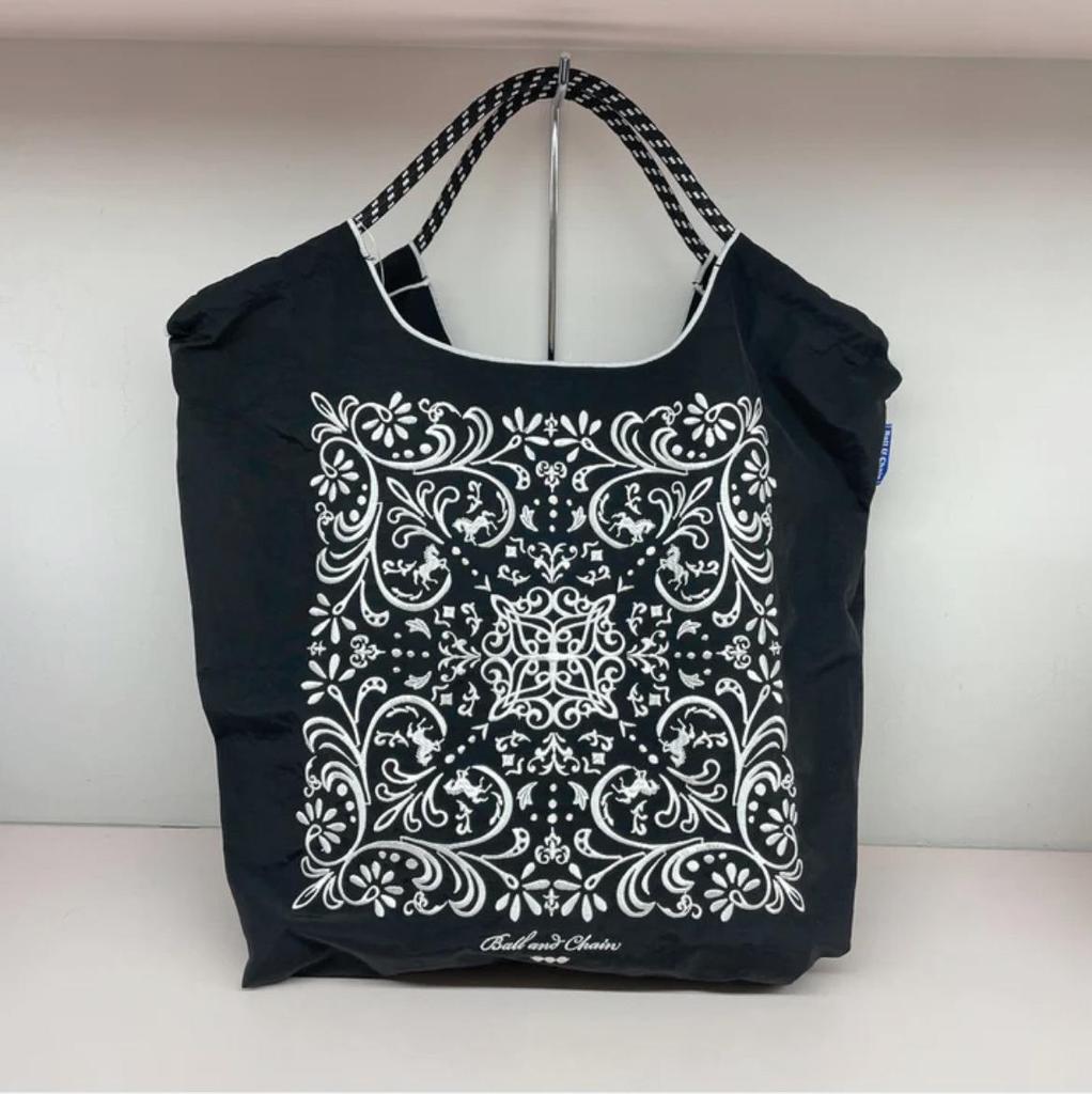 Eco-Friendly Japanese Nylon Handbag with Embroidered Floral Vine Design