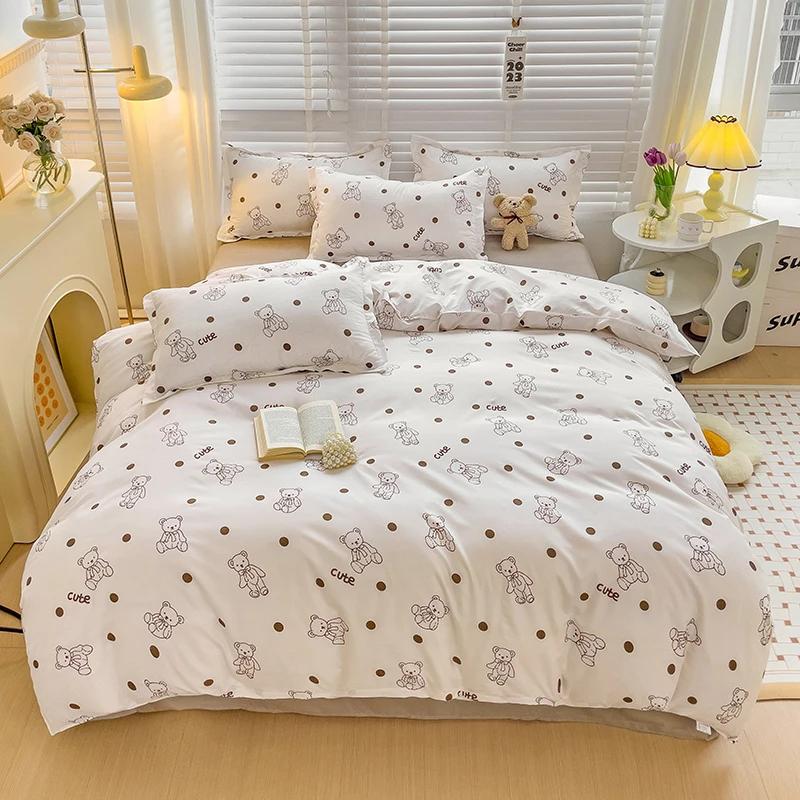 Blue Love Duvet Cover Set Heart Shaped Cute Rabbit Print Bedding Sets For Women Girls Teens Bed Set Flat Sheet Reversible Covers