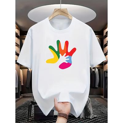 Creative Heart Transmission: a Design Featuring Colorful Hands Combined with a Small White Hand On a White Casual Short-Sleeve T-Shirt