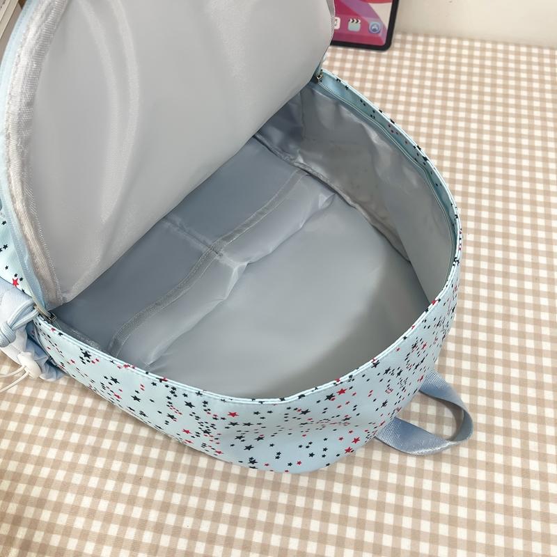 Star Print Backpack with Front Pocket and Side Drawstring Pockets for School and Casual Use