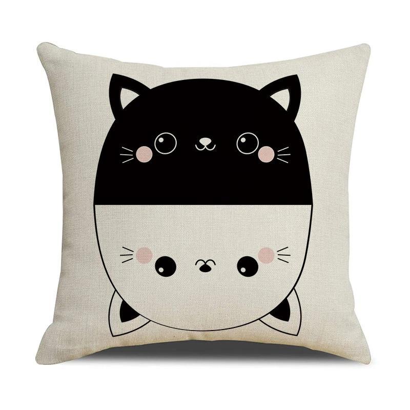 Black And White Cute Cat Printed Cushion Cover Home Decorative Sofa Pillow Covers Coffee Chair Throw Pillow Case Car Pillowcase