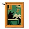 Flexible Magnetic Picture Frames for Fridge Funny Wooden Magnets Frame, Retro Cute Cat in Bathroom Soft Photo Display Set Refrigerator Locker