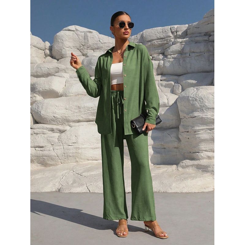 Western Style New Fashion Casual Loose Shirts Trousers Two-Piece Suit Shirt and Pants Set Suit