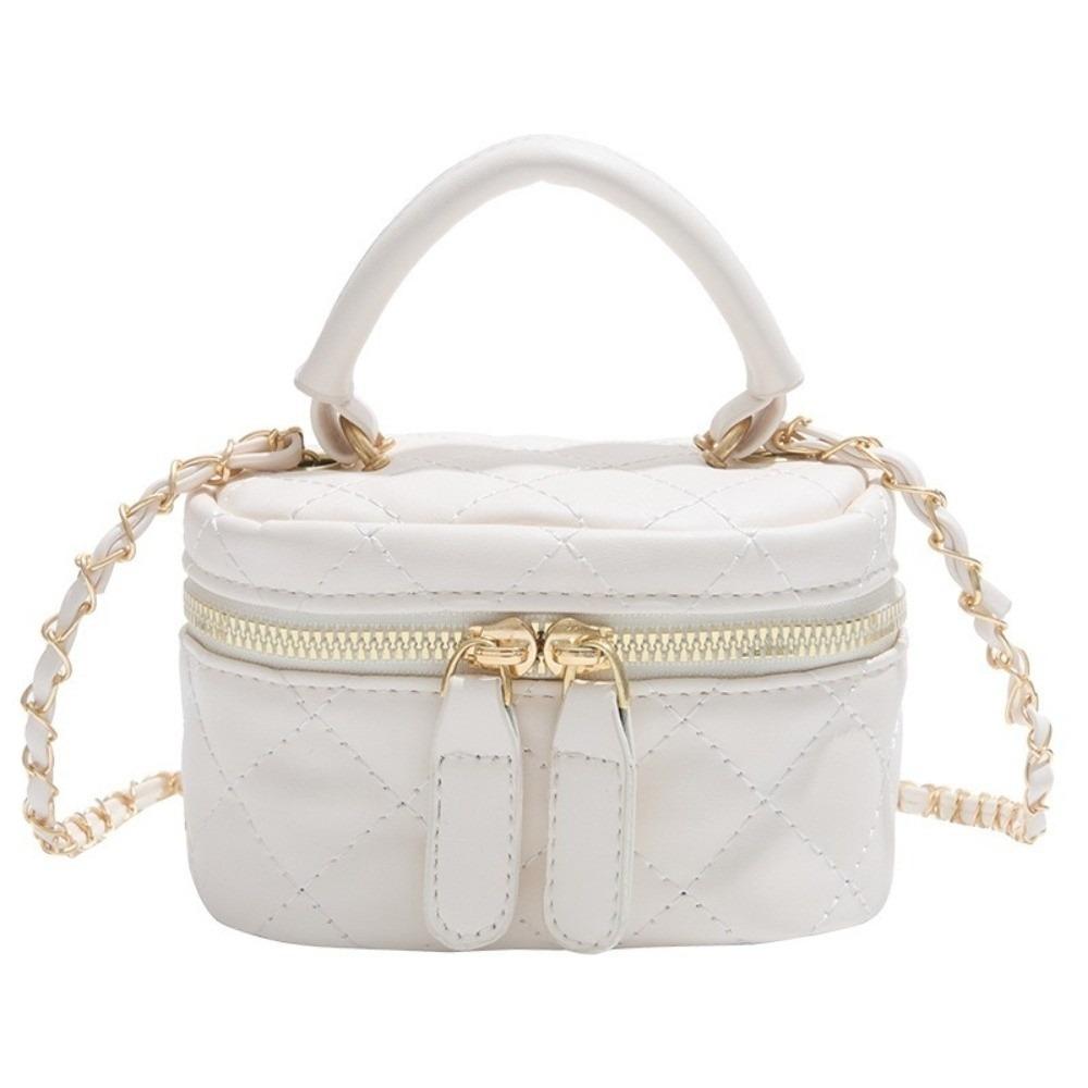 Mini Diamond Quilted Leather Bucket Bag Multi-Color Checkered Pattern Plaid Chain Bag with Gold Chain Shoulder Strap белый