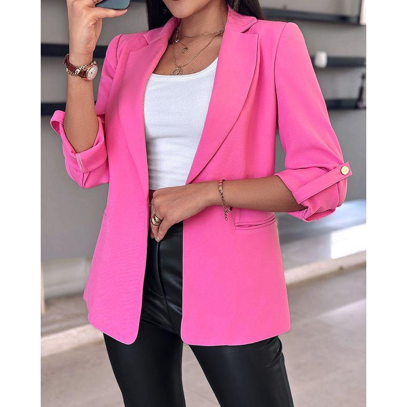 Fashion New Arrival Work Clothing Ol Fashion Pure Color Suit Collar Folding Long Sleeves Cardigan Small Business Suit Coat Easiest for Match Women