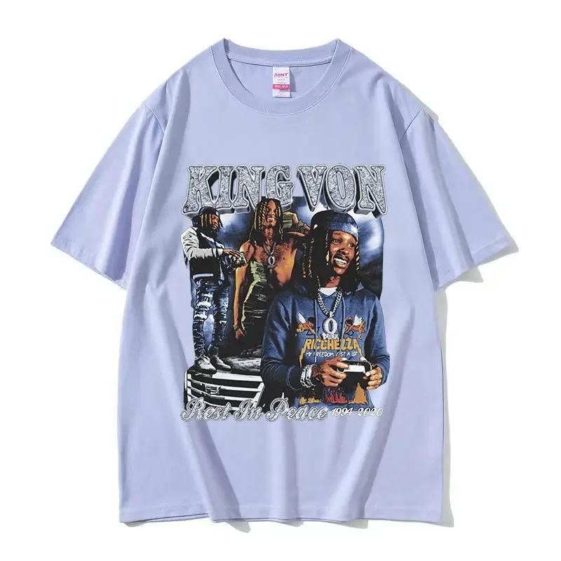 Men's Hip Hop Vintage Short Sleeve T-shirts Rapper K-King Von Graphic T Shirt Unisex Fashion Oversized Cotton T-shirt Streetwear
