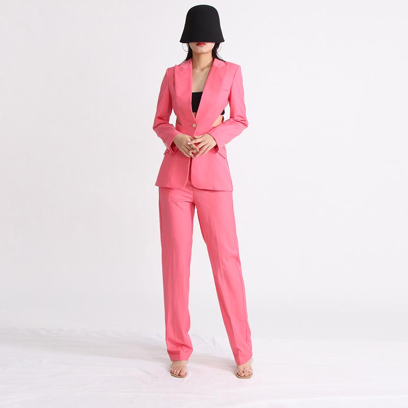 2025 Spring Women's Elegant Hollow Waist Suit: Jacket & High-Waisted Trousers
