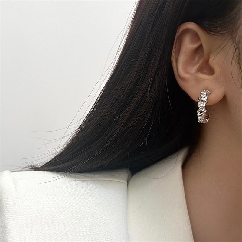 Vintage Design Stud Earrings for Women Korean Fashion  Cross Zircon Earring Engagement Jewelry Gifts Wholesale