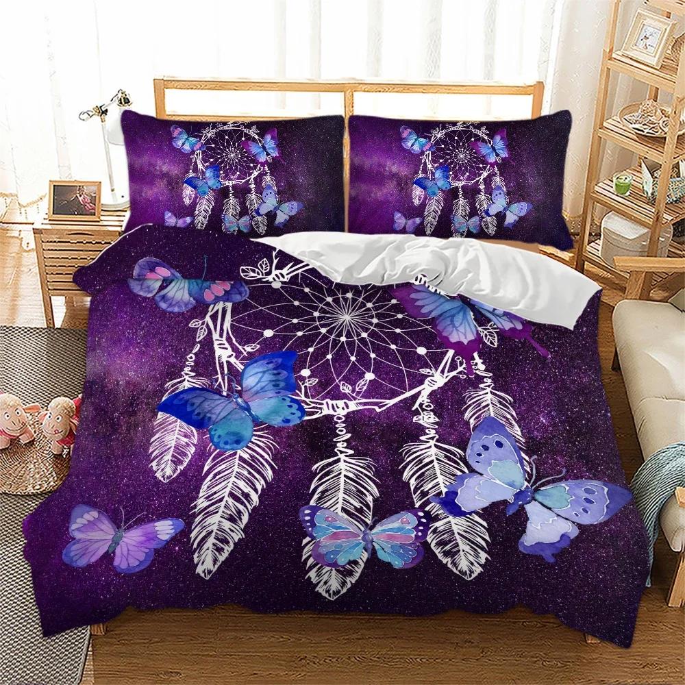 100% Quality Reactive Printing Bohemian Dream Catcher Feather Duvet Cover Sets Galaxy Boho Comforter Bedding Sets King Hot