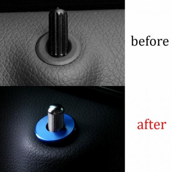 Blue Aluminum Inner Door Lock Down Bolt Ring Trim Fit For 2015- Benz C-Class