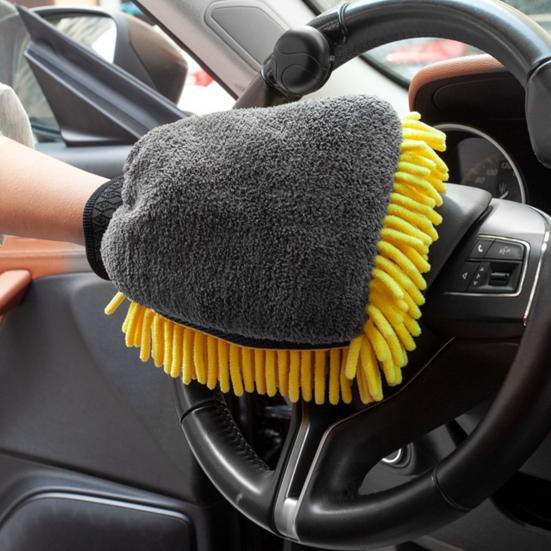 1 Stück Chenille-Auto-Waschhandschuh, dicker Plüsch, doppelseitiger Mikrofaserhandschuh für kratzfreie Reinigung, wasserdichtes Handpolster für Autodetailing